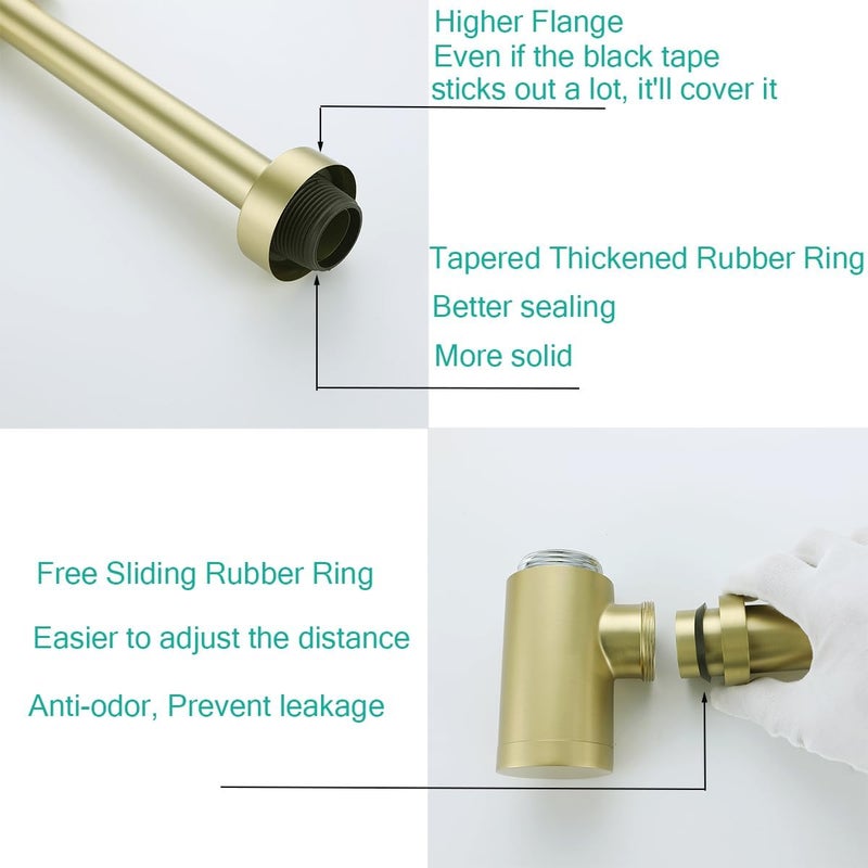 SEABEFORE Brass Round Bottle P-Trap 1 1/4, Adjustable Basin Sink Waste Drain Trap Kit, Brushed Gold P Trap - Image 3